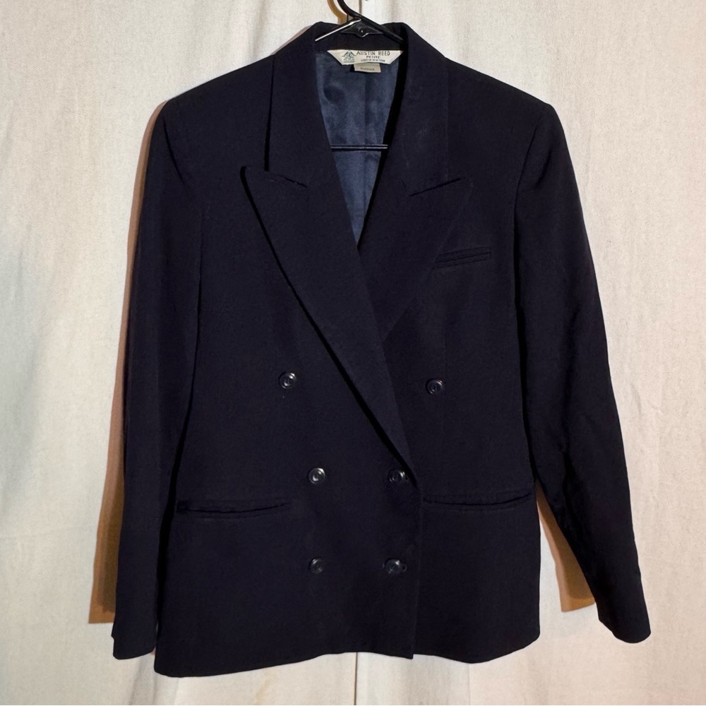 Austin reed // dark blue wool double breasted blazer jacket size 6 a26